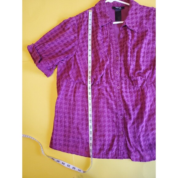 Womens Short Sleeve Button Front Sz 20W Lined Houndstooth Purple  Stlye & Co - Picture 7 of 7
